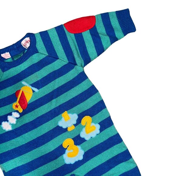 Vintage Rare City Kids Airplane Sweater Romper Baby Boys 12 Months Striped Blue - Picture 3 of 9